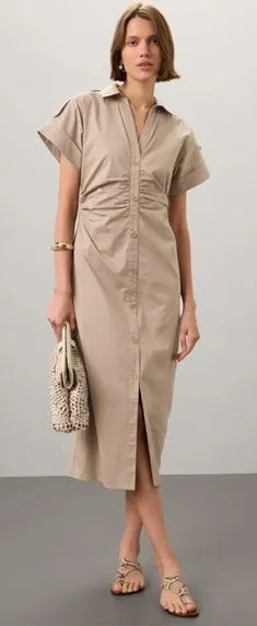 Saunders Collective Beige Ruched Shirt Dress thumbnail 1