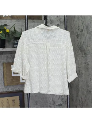 PQ Button Up Half Sleeve Cover Up Ivory Off White / Gold Shimmer thumbnail 2