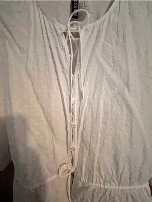 Divided White Tie-Front Peasant Blouse thumbnail 4
