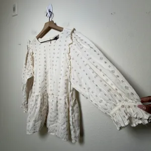 Universal Thread‎ Women 100% Cotton Peplum Top XXL White Embroidered Cottage thumbnail 6