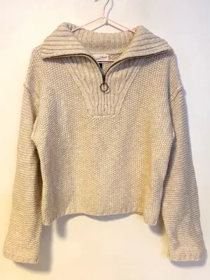 Universal Threads Pullover Quarter Zip Chunky Knit Sweater Cream Beige Womens XS thumbnail 1
