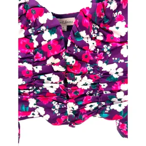 For Love‎ & Lemons Penny Purple Floral Ruched Puff Sleeve Crop Top Small Revolve thumbnail 4