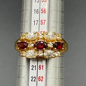 Garnet and Clear Rhinestones 14k Gold Electroplate Size 9 Ring Vtg thumbnail 11