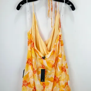 Lulus Prue Orange Floral Halter Mini Dress Rayon Resortwear Vacation XL NWT thumbnail 10