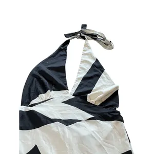 Bardot Black White Abstract Halter Maxi Dress Plunging V-Neck Open Back‎ Size 12 thumbnail 4