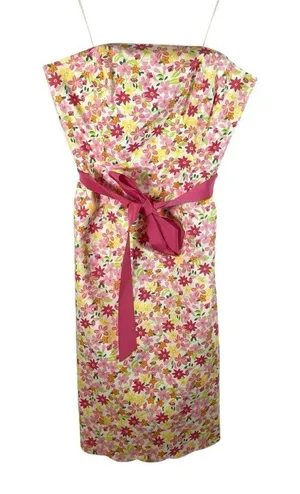 Vtg Lilly Pulitzer Pink Waist Ribbon‎ Tie Floral Lace Strapless Dress EUC Size 4 thumbnail 1