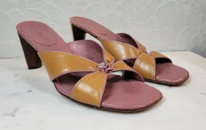 Cole Haan Womens Leather Slip On Heels 7B Tan Mauve Cross Straps Open Toe thumbnail 1