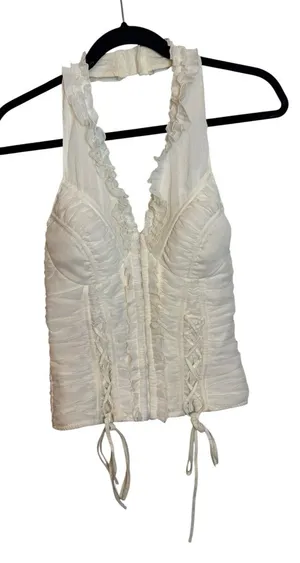 Entry Vintage Y2K Ivory Ruffle Halter Corset Top thumbnail 1