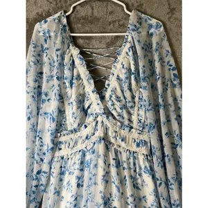 Altar'd State Floral Cottagecore Prairie Maxi Dress Lace Up XL Boho Romantic New thumbnail 4