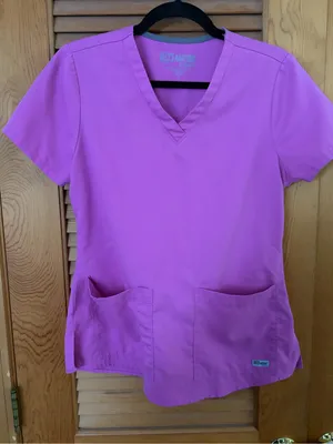Grey's Anatomy by barco vneck 2 pocket scrub top in pink size small thumbnail 1