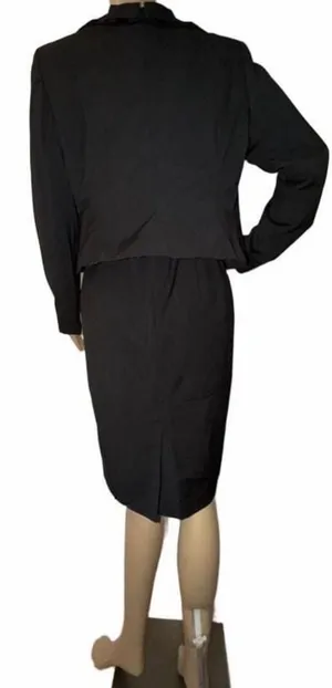 Kasper 2-Piece Pinstripe Dress & Ruffle Jacket Suit Set - Black / Grey, Size 6 thumbnail 6