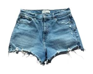 Abercrombie & Fitch The Mom Short High Rise Distressed Denim Blue Casual thumbnail 1
