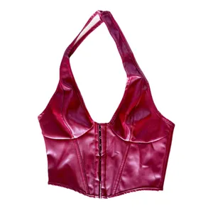 NWT Floerns PU‎ Leather Halter Hook Eye Backless Party Crop Top XS thumbnail 6