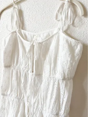Pilyq Stacey Tiered Top White Size XS / Small Eyelet Neutral Bohemian Vacation thumbnail 3