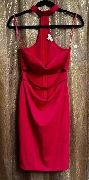 Love J Hot Pink Cut Out Bodycon High Neck Mini Party Club Dress Medium thumbnail 1