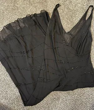 Silk Beaded Sheer Dress Black thumbnail 1