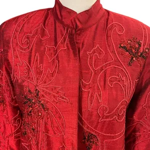 Vintage Anage Red Silk Beaded Sequins Kimono Jacket Sz S Artsy Boho Embroidered thumbnail 2