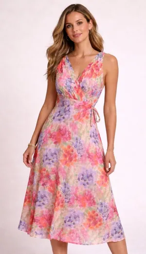 Talbots Silk Floral Sleeveless Midi Dress Pink Multicolor y2k Size 10 thumbnail 1