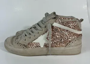 Shu Shop Rina Rose Gold Glitter Star Print High Top Lace Up Sneakers Distressed thumbnail 7