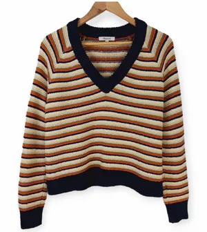 Madewell SZ S Arden V-Neck Crop Striped Pullover Sweater In Stripe thumbnail 1