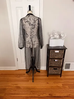 NWOT A Peach Tulle sheer kimono robe stud embellish cover cardigan duster beaded thumbnail 6
