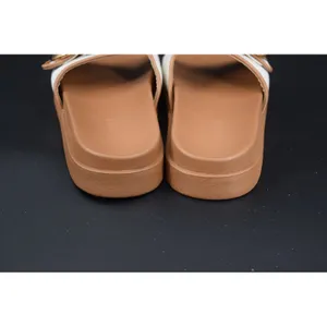 Steve Madden Slide Sandals Womens White Tan Gold Buckle Size 9.5 Canvas Slip thumbnail 4
