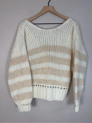Sezane Lysandre Knit Jumper Sweater in Ecru Camel size Medium $198 thumbnail 8