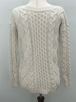 Madewell Cable Knit Cream Off White Long Sleeve Chunky Pullover Sweater Small thumbnail 4