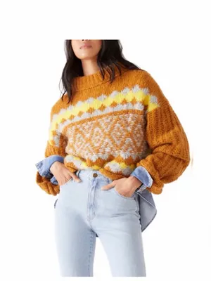 Free People Alpine Alpaca Blend Mock neck Cropped Fair Isle Sweater Small thumbnail 3