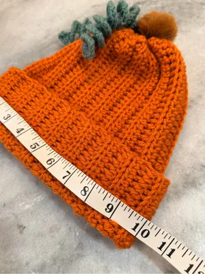 Handmade Crochet Pumpkin Beanie Orange Ribbed Hat Green Vine Pom Pom Fall thumbnail 3