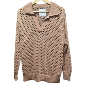 Aerie NWOT Open Knit Polo Sweater in Beach Dune‎ Size Smalll thumbnail 3