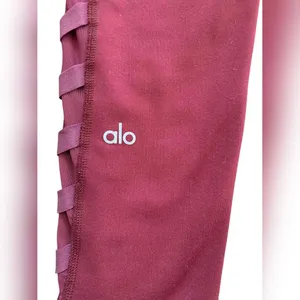 Alo Yoga Interlace‎ High-Waist Leggings Small Burgundy Red Mesh Strappy Core thumbnail 4