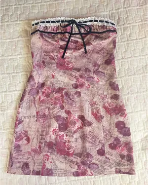 Cotton Candy LA pink flower newspaper strapless dress thumbnail 1