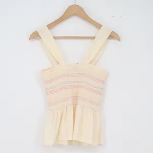 Madewell Top Womens M Texture & Thread Smocked Peplum Cream Rainbow Excellent thumbnail 4