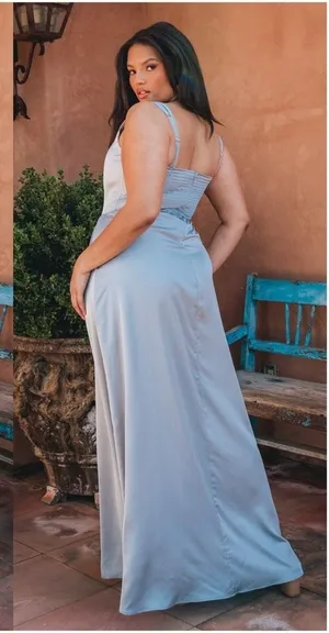 SHOW ME YOUR MUMU Nina Maxi Dress In Steel Blue Luxe Satin thumbnail 1