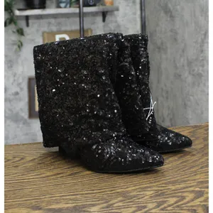 NWT a new day Womens Abba Sequin Foldover Tall Boots 91636693 Black 7M thumbnail 5