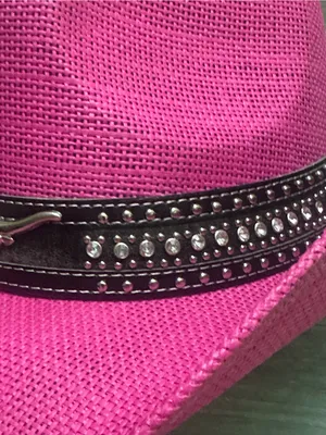 Silver Rodeo Women's Pink Straw Cowboy Hat with Studded Western Band thumbnail 6