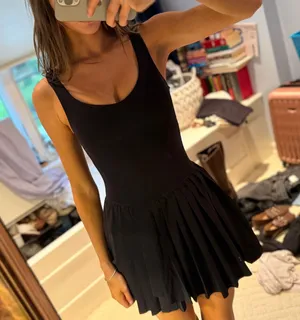 OFFLINE by Aerie Tiebreaker Pleated Tennis Dress in black. Size XS. thumbnail 1