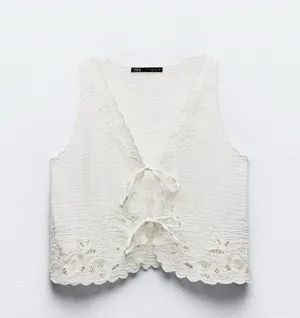 NWT Zara white sleeveless tie-front lace top. Size XL thumbnail 1