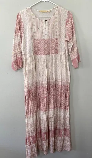 Avaasa pink‎ and white modest 3/4 sleeved lightweight dress women size medium thumbnail 1