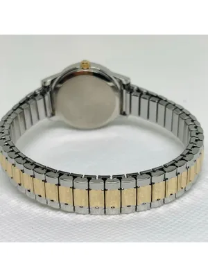 Accutime women’s watch silver gold tone quartz analog 28mm stretch band running thumbnail 4