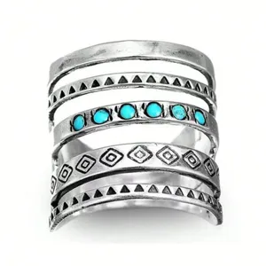 One piece Boho style ring with turquoise accents. Size: 7 thumbnail 4