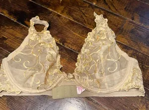 Victoria’s Secret 34C lace tan unlined embroidered Demi bra thumbnail 1