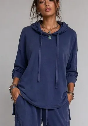 Aerie Cowl Neck Soft Pullover Sweatshirt Women's Small‎ P Faded Blue Side Slits thumbnail 1