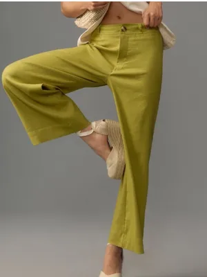 Anthropologie Ettie High-Rise Crop Wide-Leg Pants by Maeve: Linen Edition holly thumbnail 2
