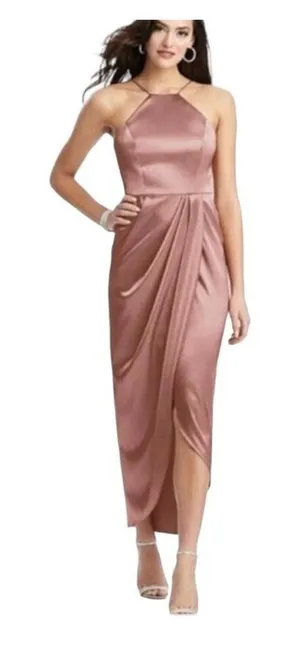 After‎ Six Desert Rose Charmeuse Halter Midi Dress Draped Tulip Skirt 6829 Sz 2R thumbnail 1