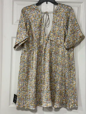 Lulus Express Yourself Yellow Floral Print Satin Babydoll Mini Dress Size XL NWT thumbnail 5