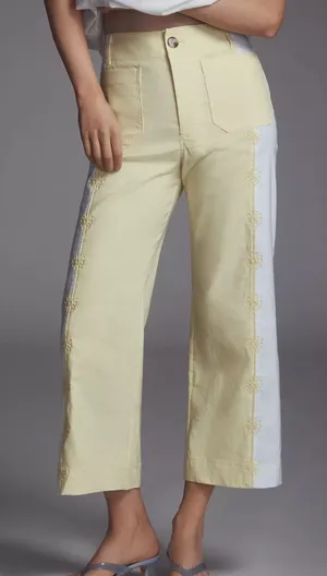Maeve Colette Two-Tone Yellow and White‎ Cropped daisy Wide-Leg Pants 26 thumbnail 1