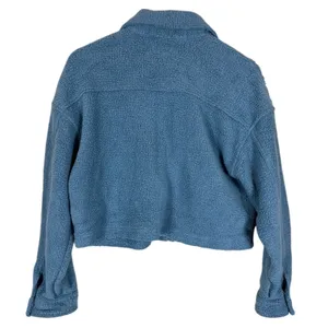 Blank NYC Cropped Sherpa Trucker Jacket Womens‎ L Blue Fleece Cozy 90s Retro thumbnail 4