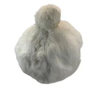 Vintage Rabbit Fur Hat Pom Beanie Cap Cream White Winter Ski Glam Y2K Luxe Fuzzy thumbnail 9